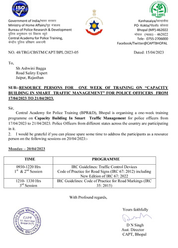 Road Safety and Traffic Management Program at CAPT, Bhopal